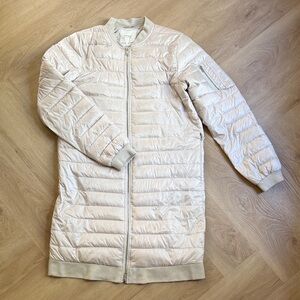 Zara Cream Puffer Jacket M Quilted Beige Midi Long Line